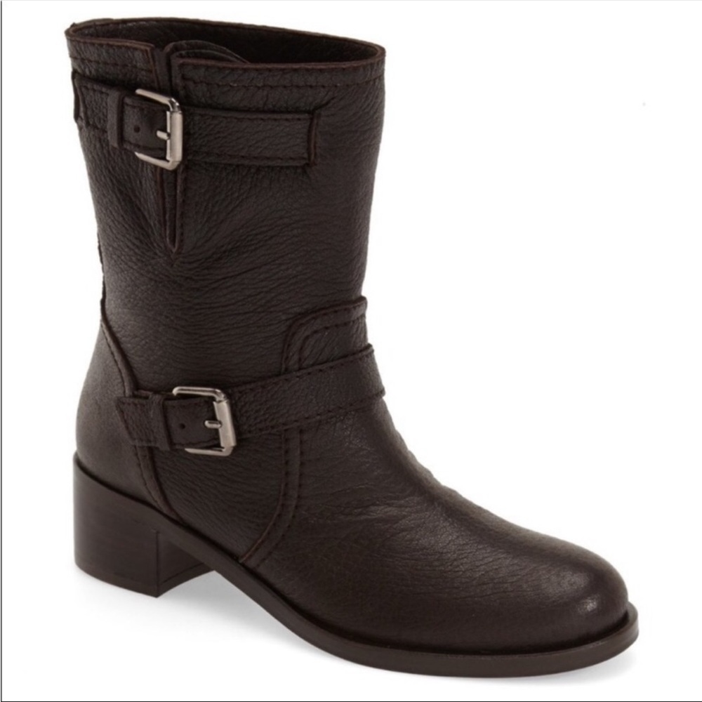 Black Leather Over Ankle Moto Boots